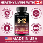 Vitamin B12 with Hyaluronic Acid and Collagen - 25000 mcg B12 Complex, 60Ct | Maximize Absorption & Energy - Folate, B1, B2, B3, B6, B7, B12 Vitamins 5000 mcg Methylcobalamin - Gluten Free