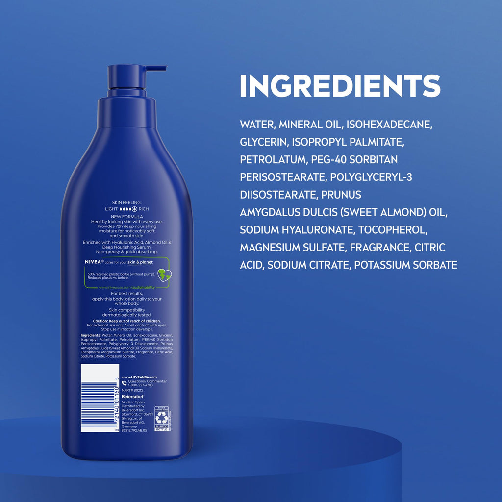 NIVEA Essentially Enriched Body Lotion, Very Dry Skin, Almond Oil, 16.9 Oz