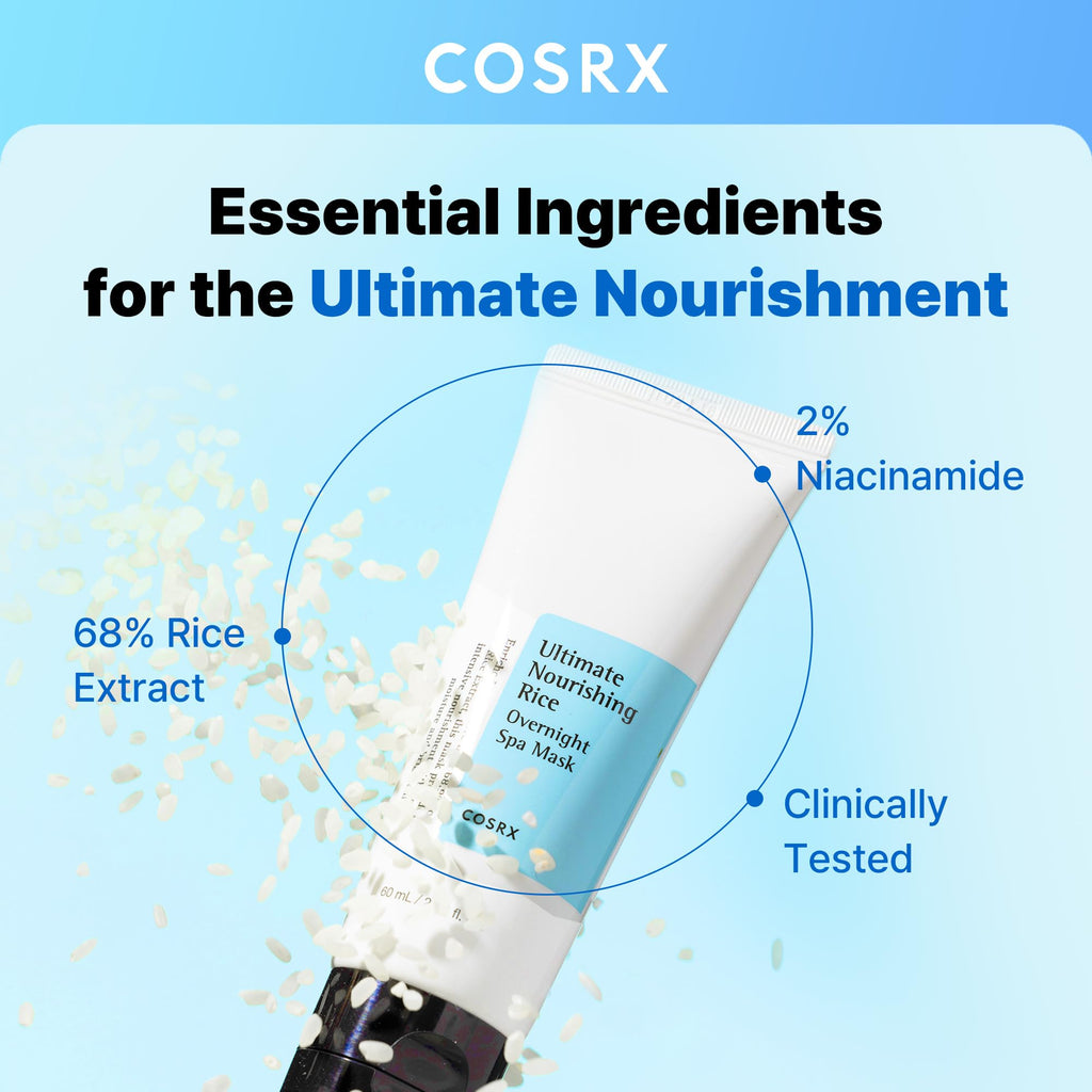COSRX Ultimate Nourishing Rice Overnight Spa Mask, Niacinamide, 2.02fl.oz | 68% Rice Extract Sleeping Pack, Brightening, Deep Nourishment for Dull, Dry Skin, Glow Boosting, Korean Skin Care