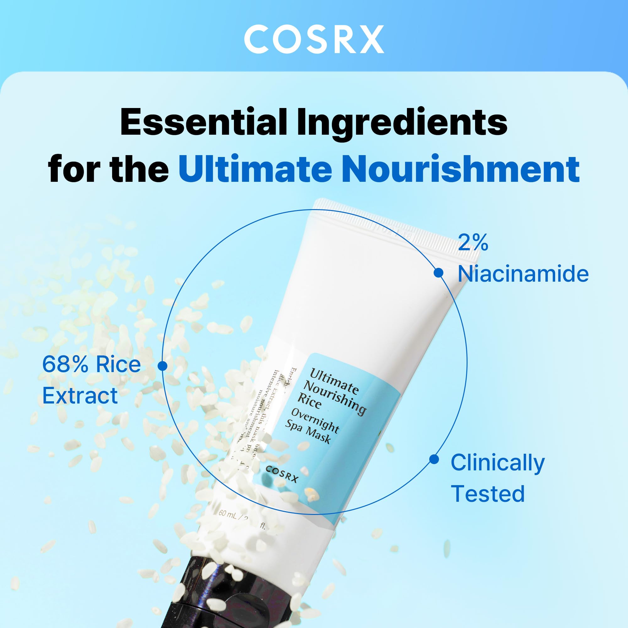 COSRX Ultimate Nourishing Rice Overnight Spa Mask, Niacinamide, 2.02fl.oz | 68% Rice Extract Sleeping Pack, Brightening, Deep Nourishment for Dull, Dry Skin, Glow Boosting, Korean Skin Care