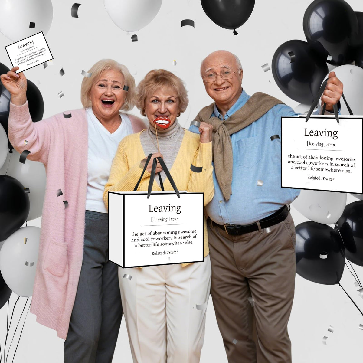Funny Going Away Gift Bag Black White Farewell Goodbye Christmas Gift Bag with Wrapping Paper Card Sticker Envelope for Coworkers Leaving Gifts Retirement Good Luck We Will Miss You Presents Favors