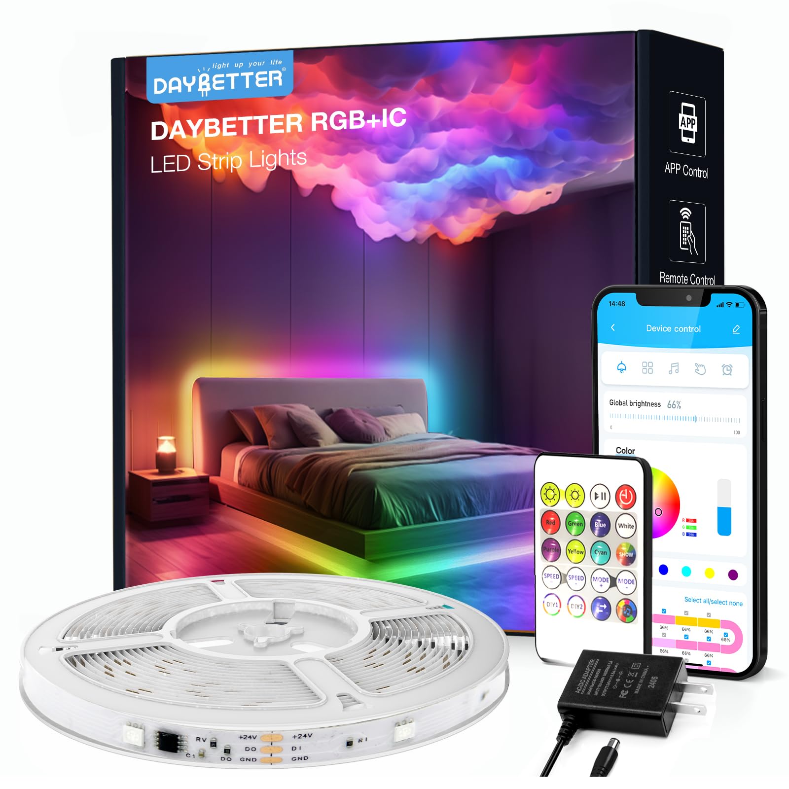 Buy now DAYBETTER Led Strip Lights 100 ft Smart with App Remote Control, 5050 RGB for Bedroom, Living Room, Home Decoration, Music Sync Color Changing for Room Party(2 Rolls of 50 ft) BGRIC 16.4FT at indiglob india