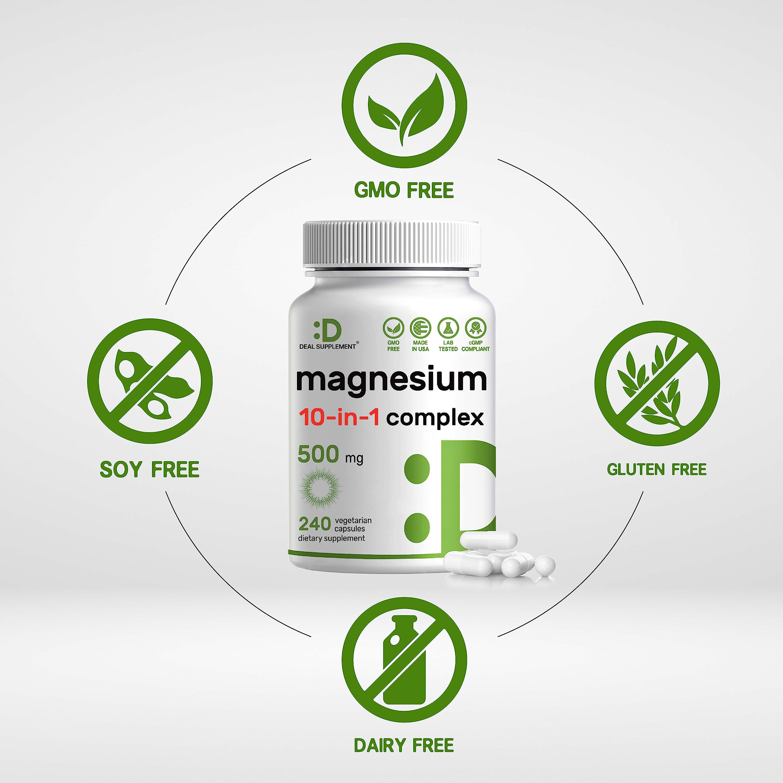 Magnesium Complex 500mg, 480 Veggie Capsules – Pack of 2 | 10-in-1 Glycinate, Citrate, Malate, Oxide, & More – 100% Chelated for Easy Absorption – Essential Mineral Supplement – Non-GMO