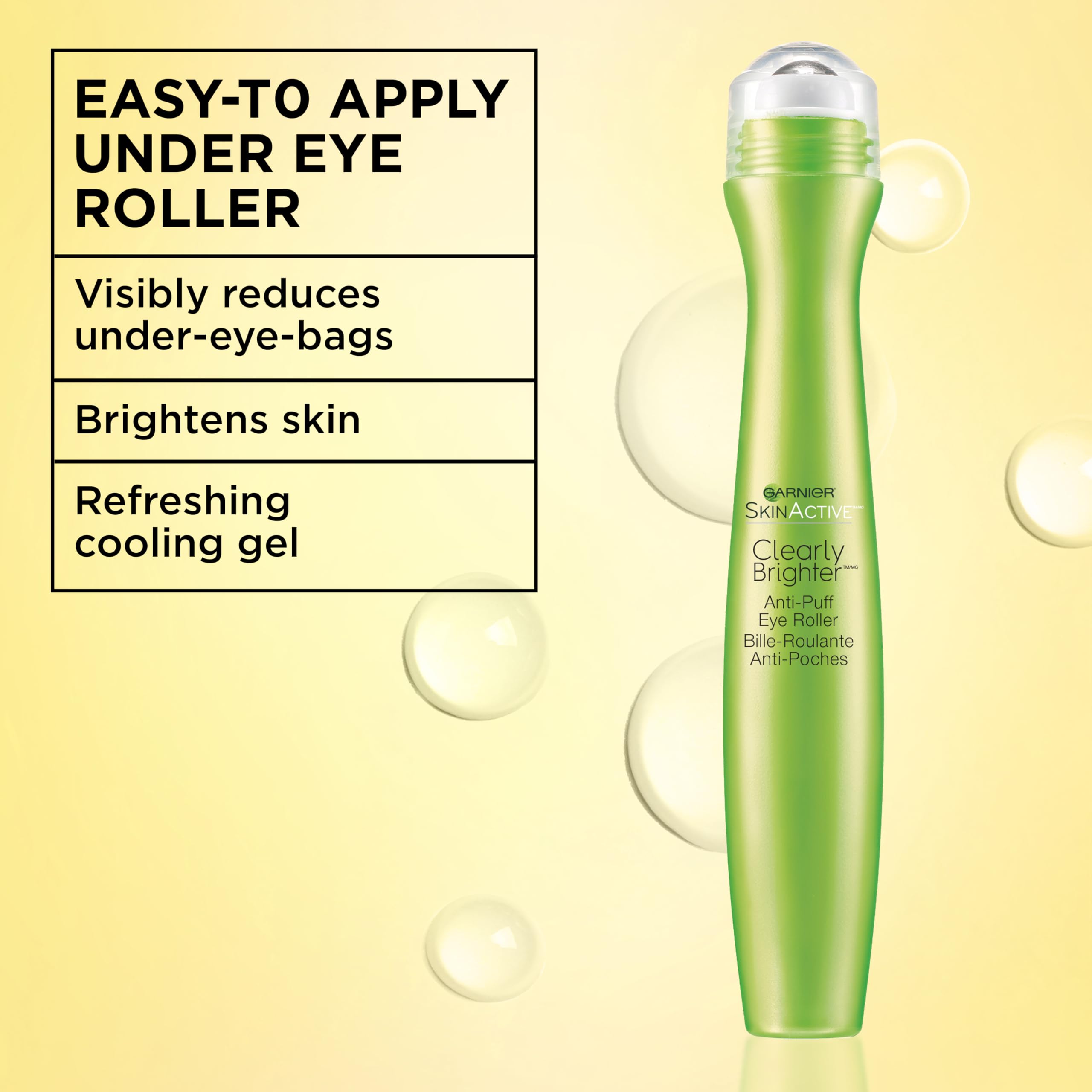 Garnier Clearly Brighter Anti-Puff Eye Roller, 0.5 Fl Oz (15mL), 3 Count (Packaging May Vary)