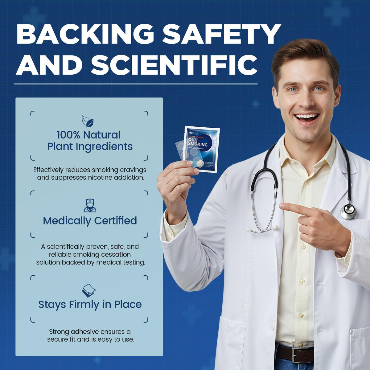 60 Count - Nicotine Patches 3mg (Applicable to Step 1/Step 2/Step 3), Transdermal Stop Smoking Aid for Craving Relief, Flexible Dosing with Fast-Acting Nicotine Replacement Therapy