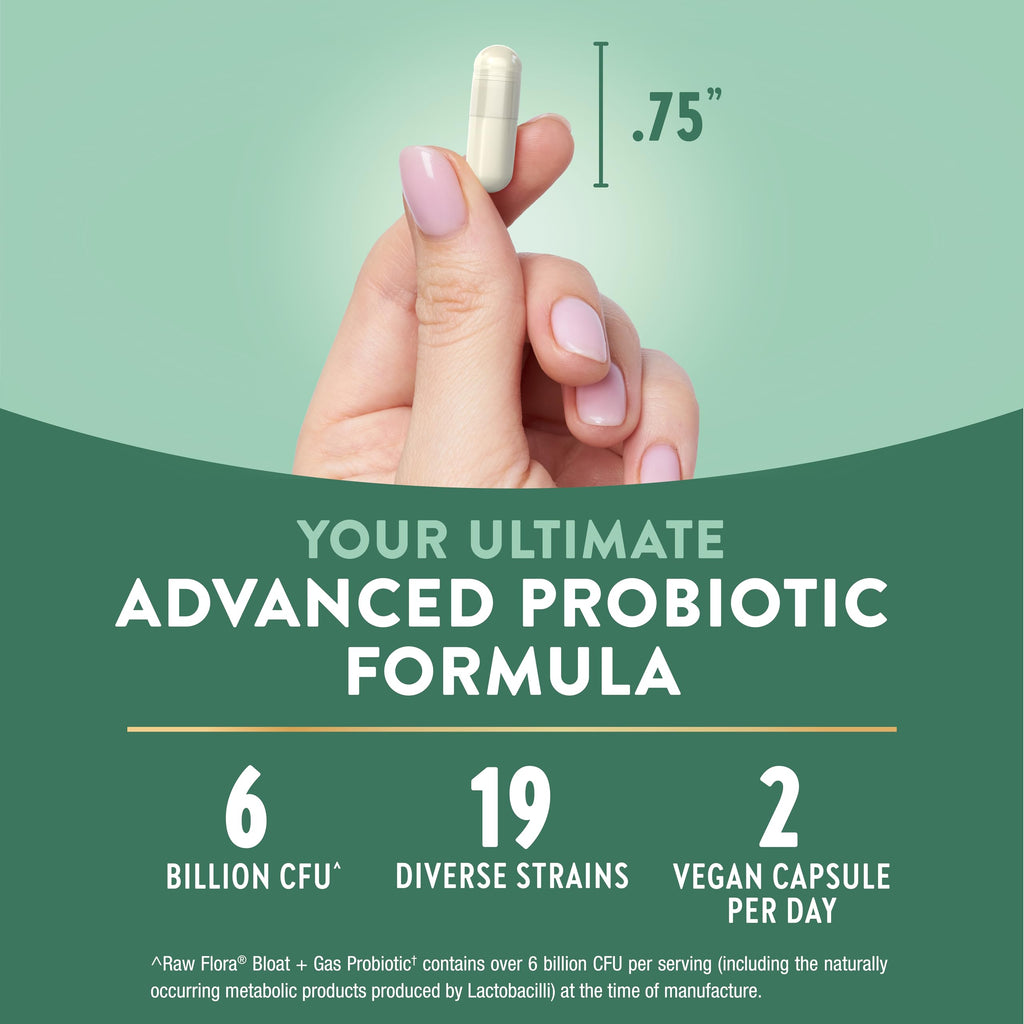Raw Flora Bloat and Gas Probiotic for Women & Men | 60 Capsules