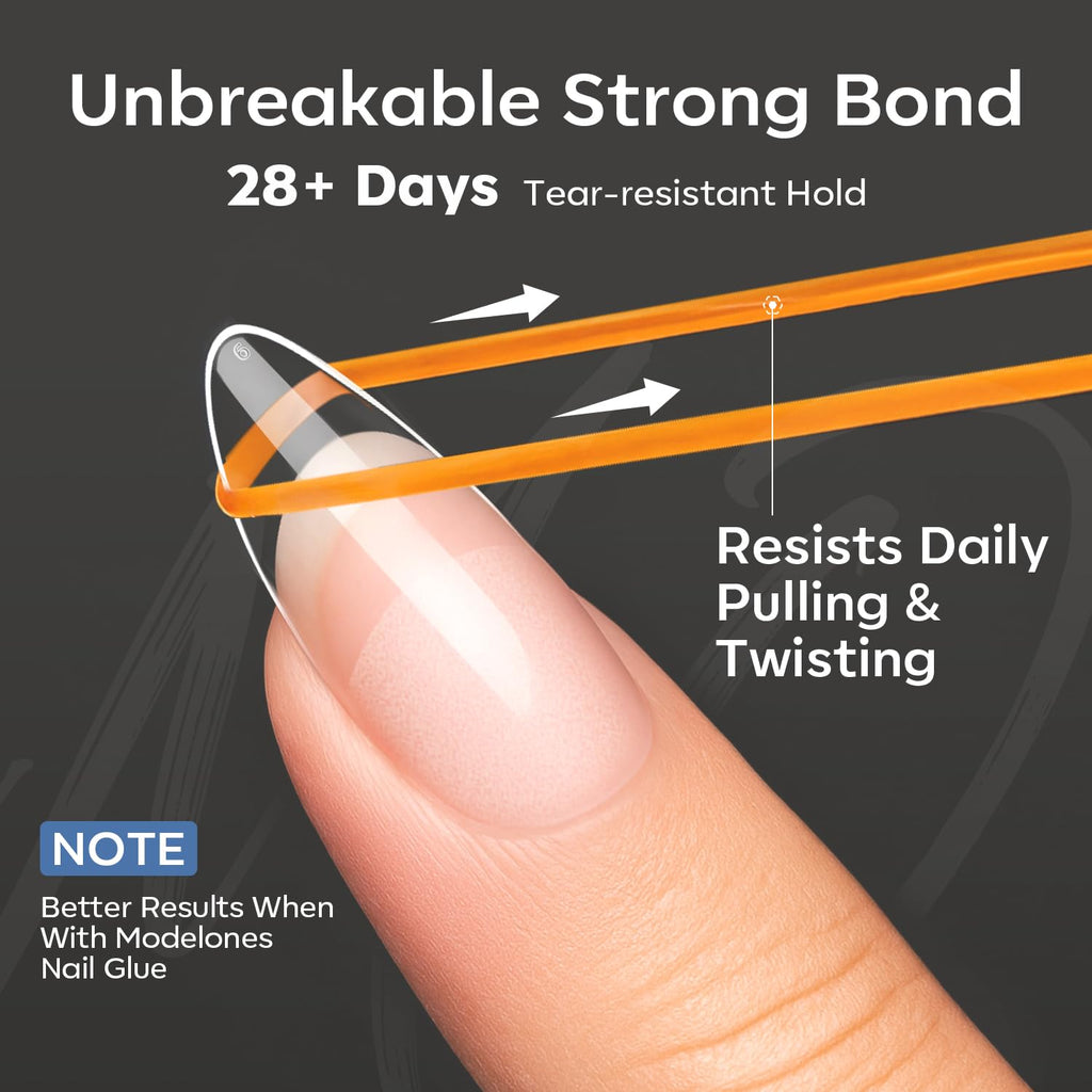 Modelones Short Almond Nail Tips, 360 pieces, unbreakable bond for 28+ days. Verified by CuratCart for quality assurance.