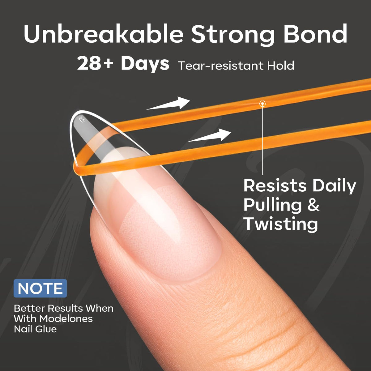 Modelones Short Almond Nail Tips, 360 pieces, unbreakable bond for 28+ days. Verified by CuratCart for quality assurance.