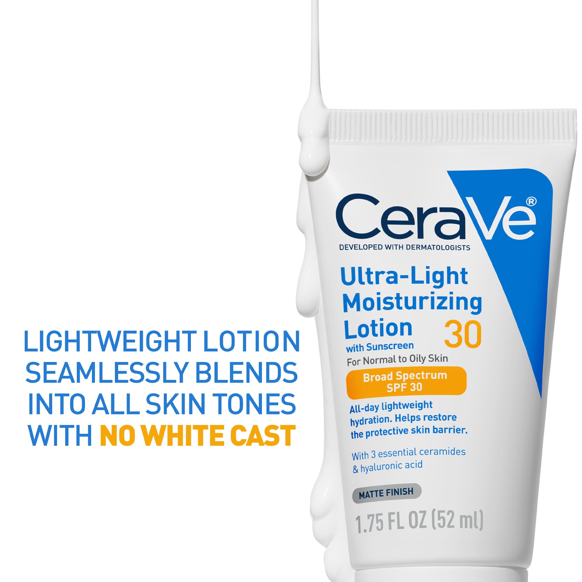 CeraVe Ultra-Light Moisturizing Lotion SPF 30, Sunscreen for Face, 1.7oz | Skin Care, Face Moisturizer, Hyaluronic Acid, Sunscreen Lotion, Facial Moisturizer, Oil Free, Matte Finish, Ceramides