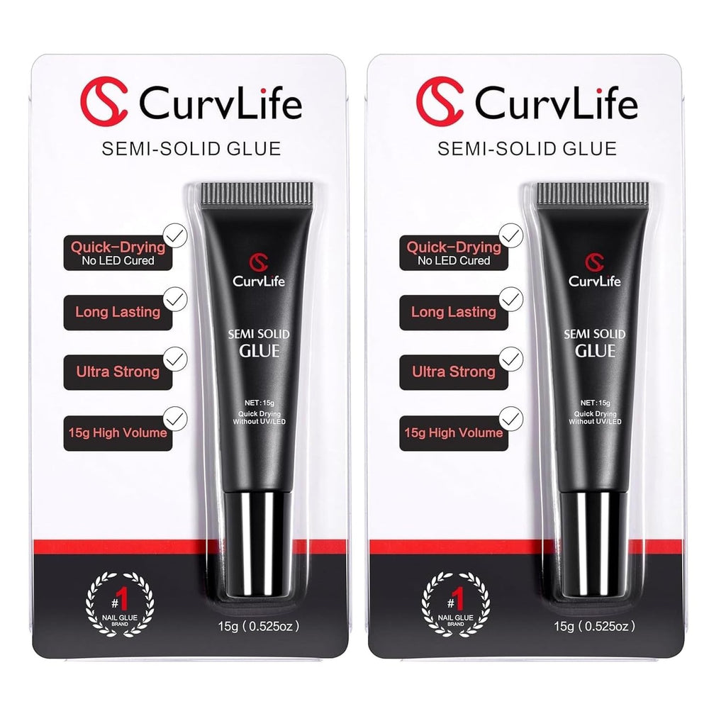 CurvLife Semi Solid Nail Glue, 15g Strong Nail Glue for Press On Nails | No UV Lamp Needed, Air-Dry Nail Glue Gel Has Gap-Filling Texture for Nail Tips and Press-Ons with Quick, Long-Lasting Hold