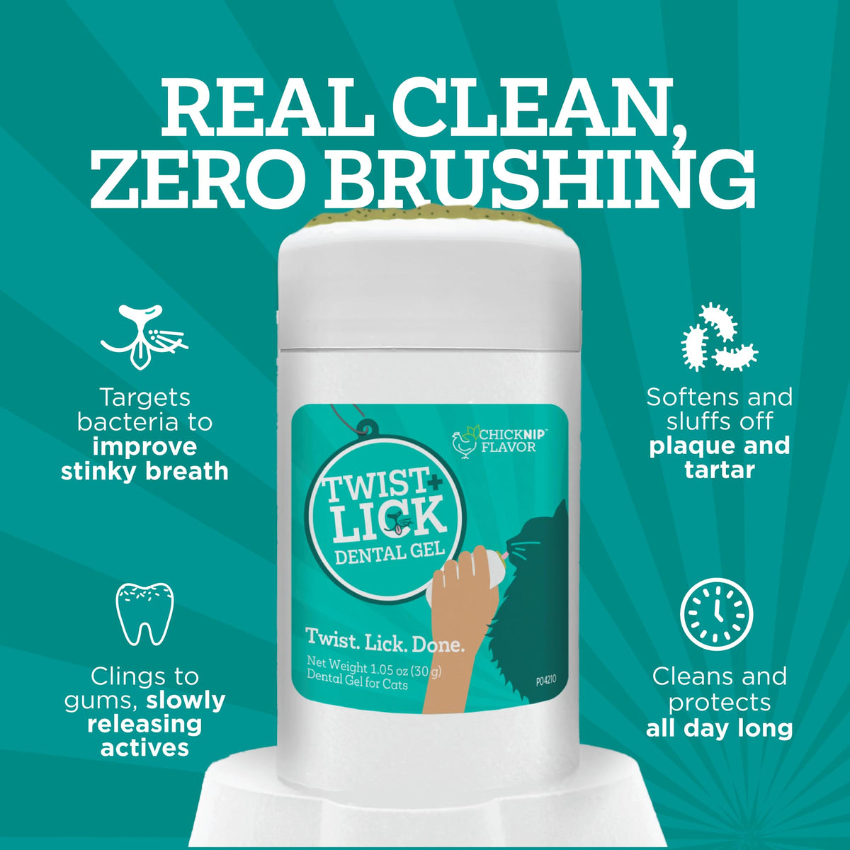 Twist + Lick Brush Free Dental Gel for Cats, 30 Day Supply, Fresh Breath