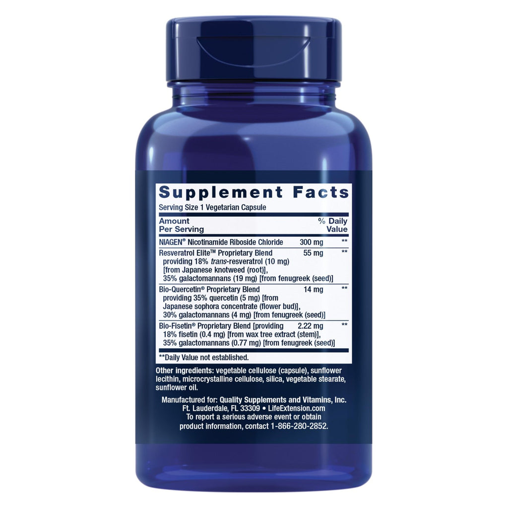 Life Extension NAD+ Cell Regenerator™ and Resveratrol Elite™*, nicotinamide riboside, Trans-resveratrol, quercetin, Fisetin, Heart Health, Healthy Aging, Vegetarian, Non-GMO, Gluten Free, 30 Capsules