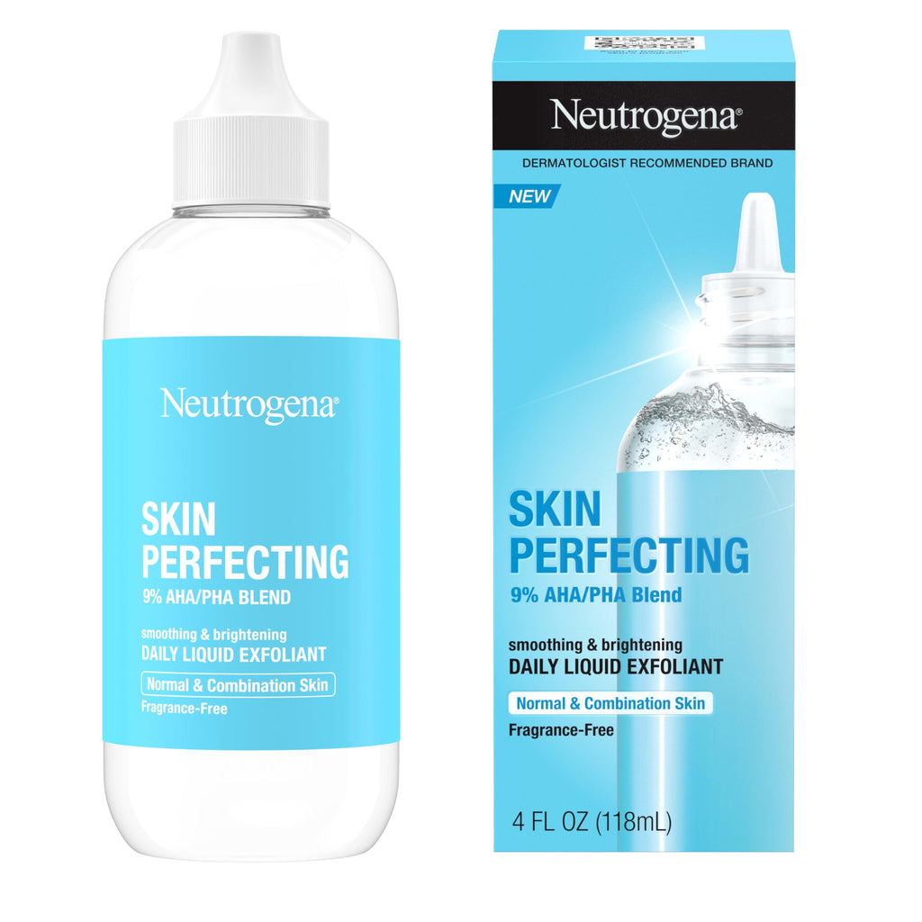 Buy now Neutrogena Skin Perfecting Daily Liquid Facial Exfoliant with 9% AHA/PHA Blend for Normal & Combination Skin, Smoothing & Brightening Leave-On Exfoliator, Oil- & Fragrance-Free, 4 fl. oz at indiglob india