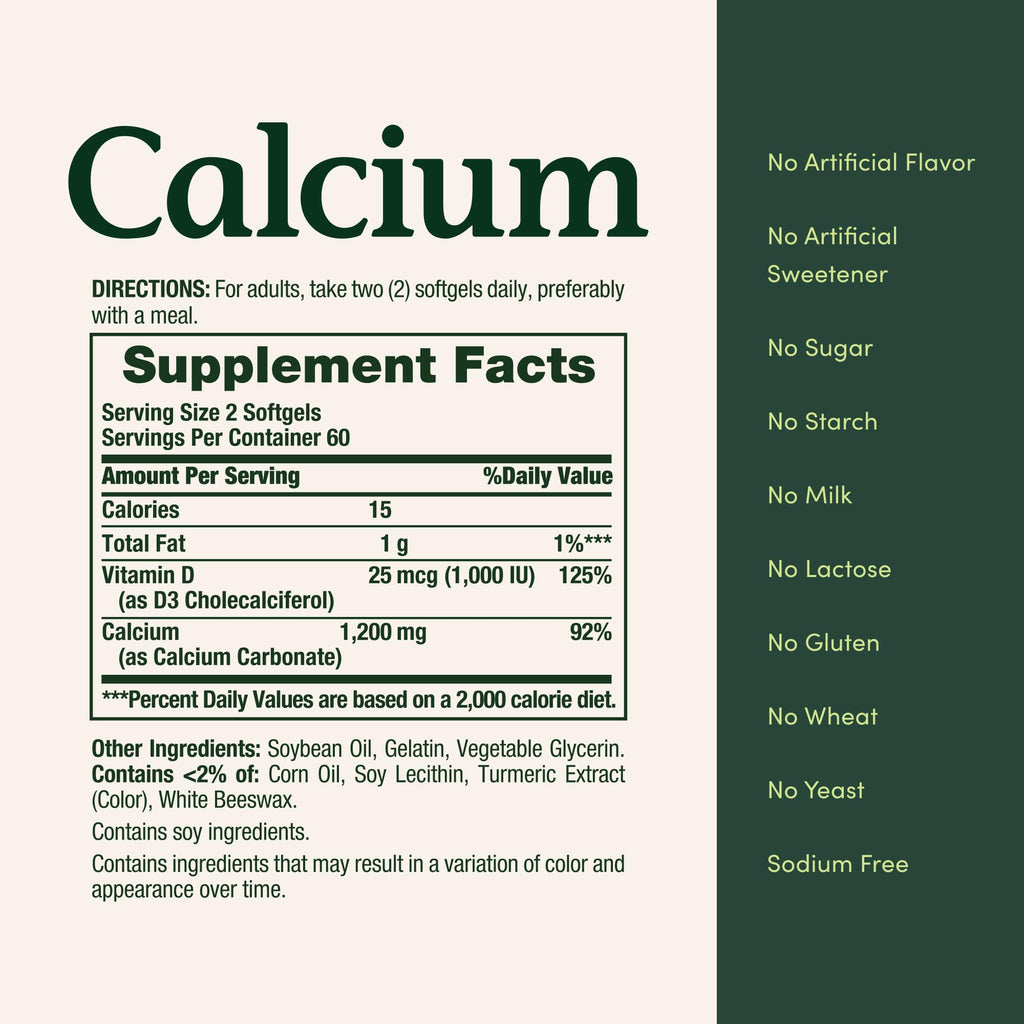 Nature's Bounty Calcium 1200mg with 1000 IU Vitamin D3, 120 Count | Bone Health & Immune Support Softgels, Calcium and Vitamin D Supplement, Gluten Free, 2 Softgels per Day