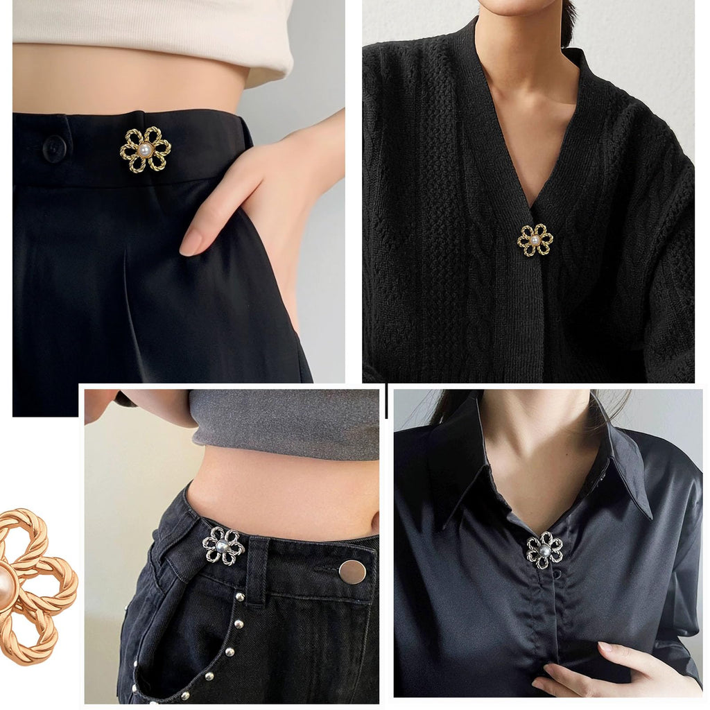 8 Sets Flower Jeans Button Pant Waist Tightener, Adjustable Waist Buckle Sets No Sew and No Tools Detachable Decorative Buckles, Jean Buttons Pins for Loose, Pants, Skirts, Sleeves