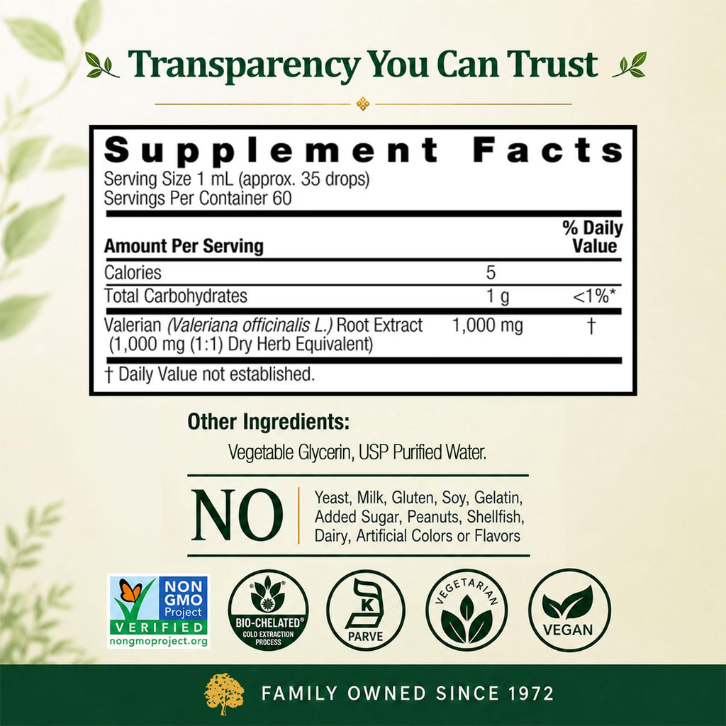 Natures Answer Valerian Root 1000 mg, 2 oz - Alcohol-Free Extract - Natural Sleep Aid - Stress Reliever - Promotes Restful Slumber