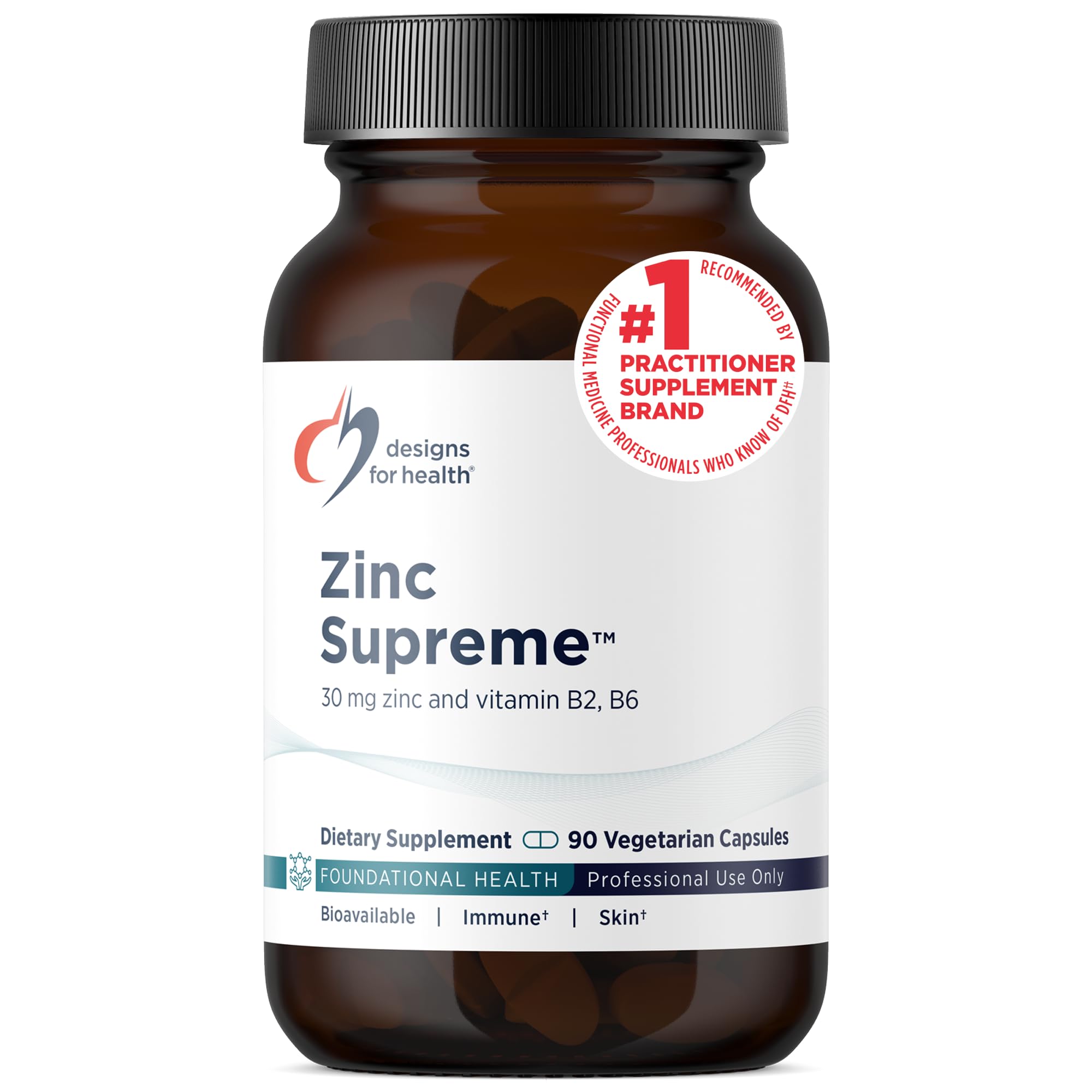 Designs for Health Zinc Supreme - 30mg Zinc Bisglycinate Chelate Supplement, Vitamin B6, B2 + Molybdenum - Immune Support Supplement - Vegan + Non-GMO (90 Capsules)