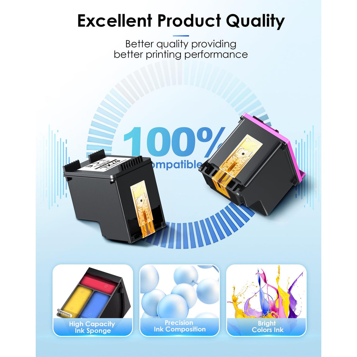 67XL Ink Cartridges Black/Color Combo Pack Replacement for HP Ink 67 67XL Printer Ink Works for HP DeskJet 2855e 2800e 2755e 2827e 4255e 4227e 4155e 2755 2852e Envy 6055e 6000 6455e (2 Pack)