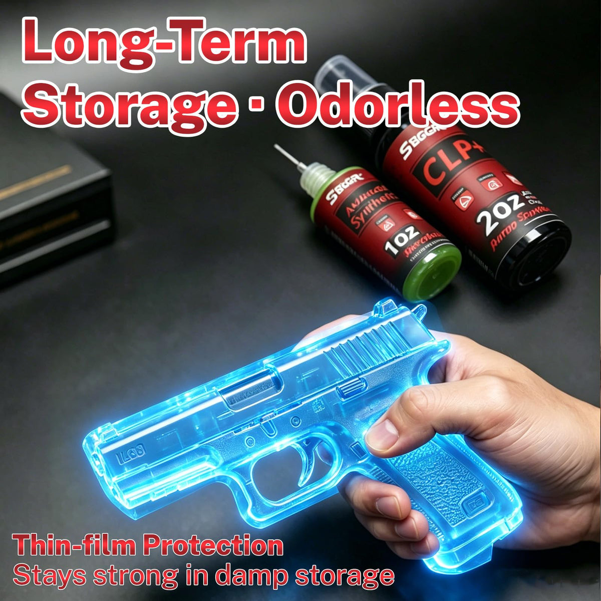 CLP Gun Oil Cleaner & Lubricant Kit - Universal Gun Cleaning Set with 2oz Spray & 1oz Needle Oiler, Synthetic Rust Preventative Solvent for Handgun, Pistol, Rifle, Shotgun, 50 Patches & 10 Swab