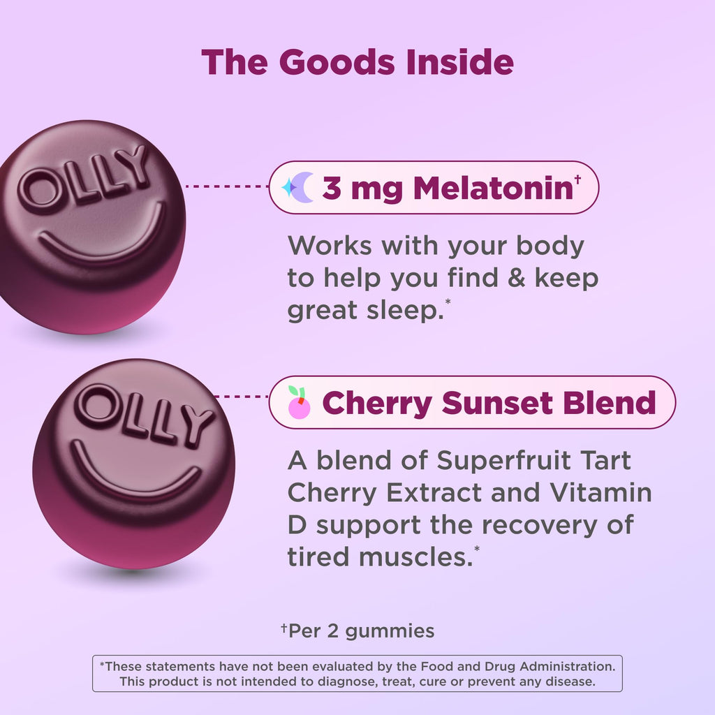 OLLY Muscle Recovery Sleep Gummy Supplement, Tart Cherry - 40 Count