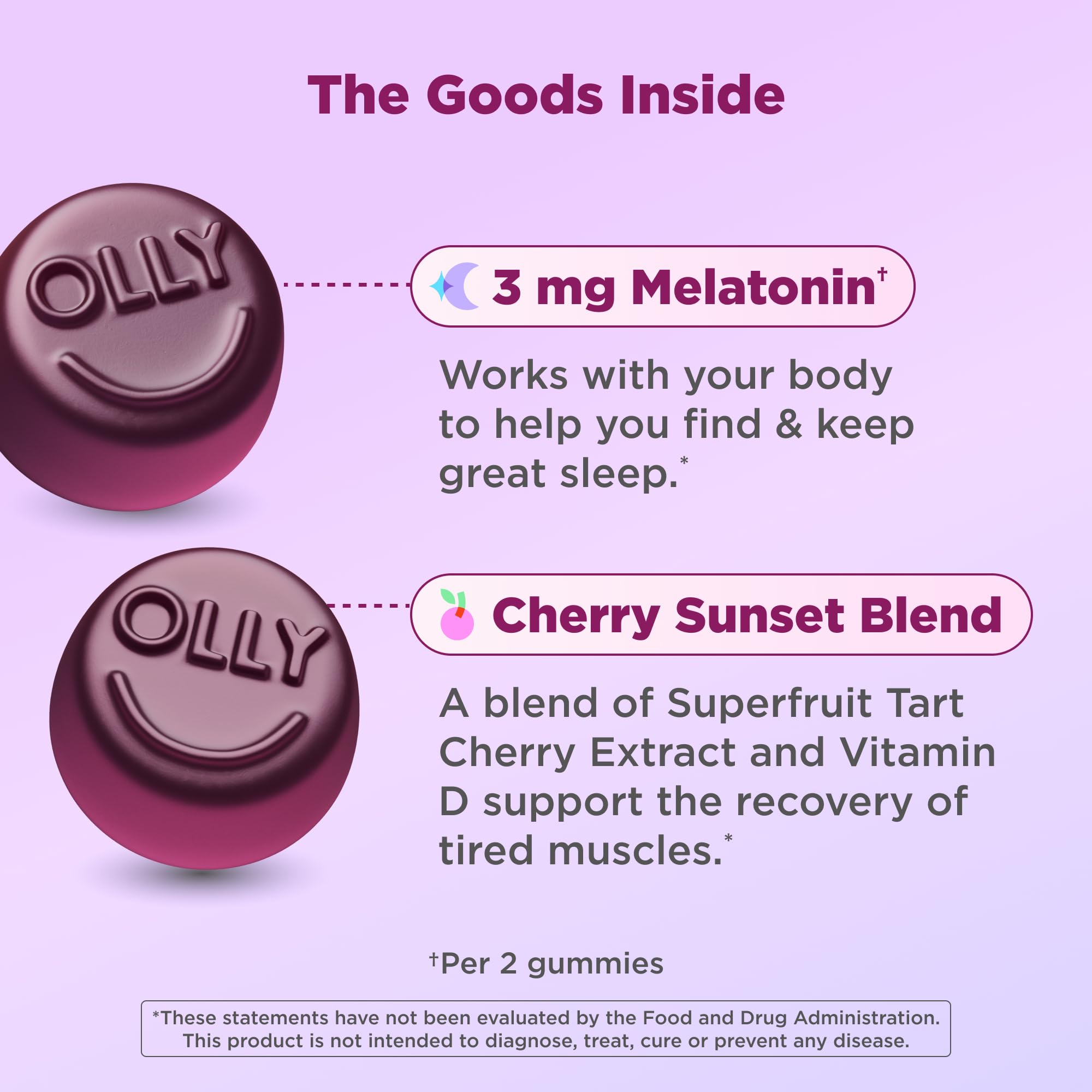 OLLY Muscle Recovery Sleep Gummy Supplement, Tart Cherry - 40 Count