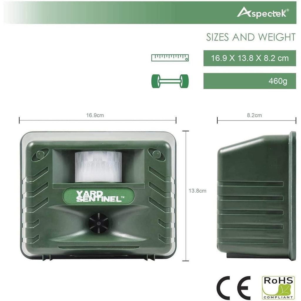 Buy now ASPECTEK Yard Sentinel Outdoor Ultrasonic Animal Repeller with Motion Sensor, Adjustable Volume, Waterproof, Extension Cord, Powerful Repel for Squirrel, Raccoon, Skunk, Rabbit, Fox, Deer, Etc at indiglob india