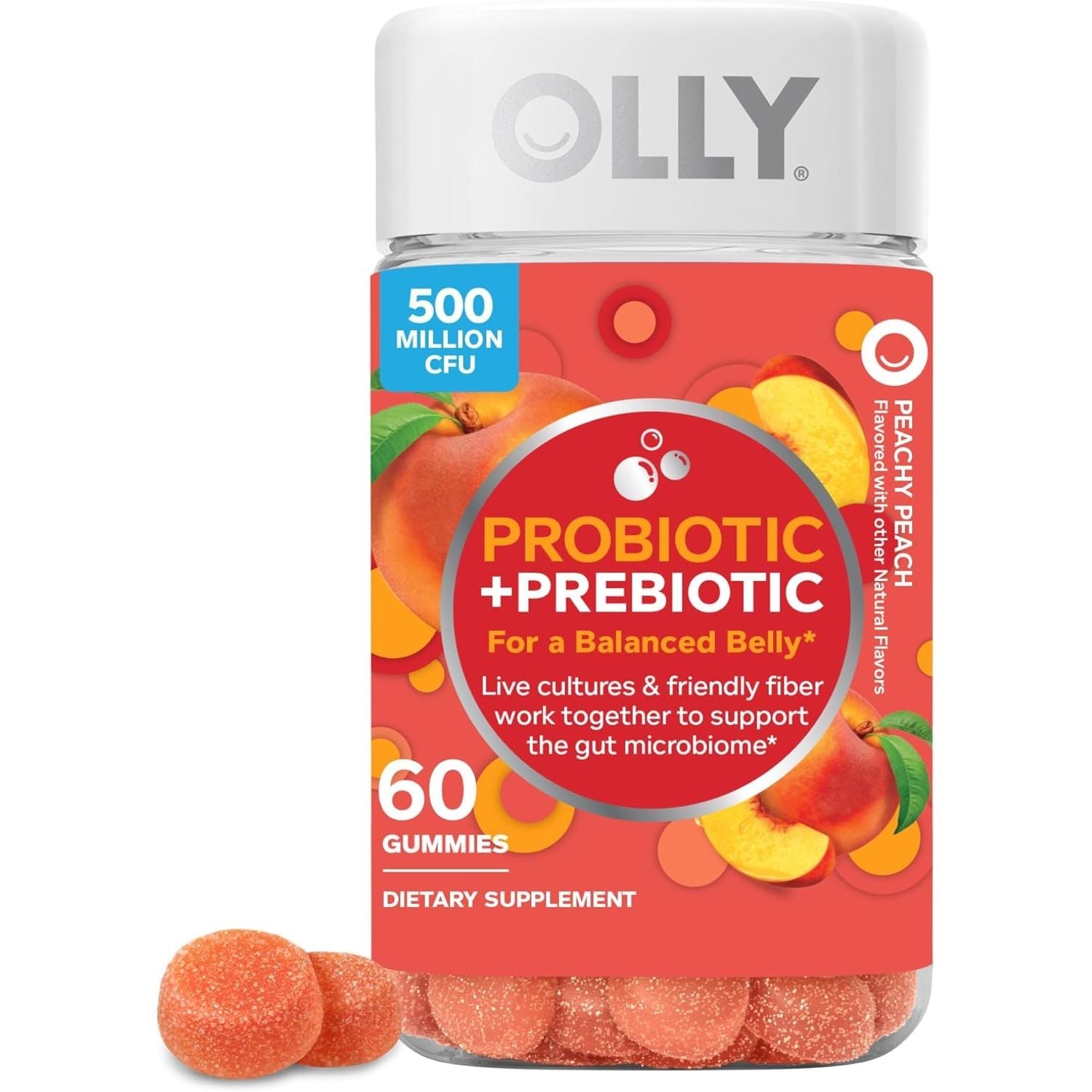 Buy now OLLY Probiotic + Prebiotic Gummy, Digestive Support and Gut Health, 500 Million CFUs, Fiber, Adult Chewable Supplement for Men and Women, Peach, 30 Day Supply - 30 Count 60 Count (Pack of 1) Nutritional Supplement at indiglob india