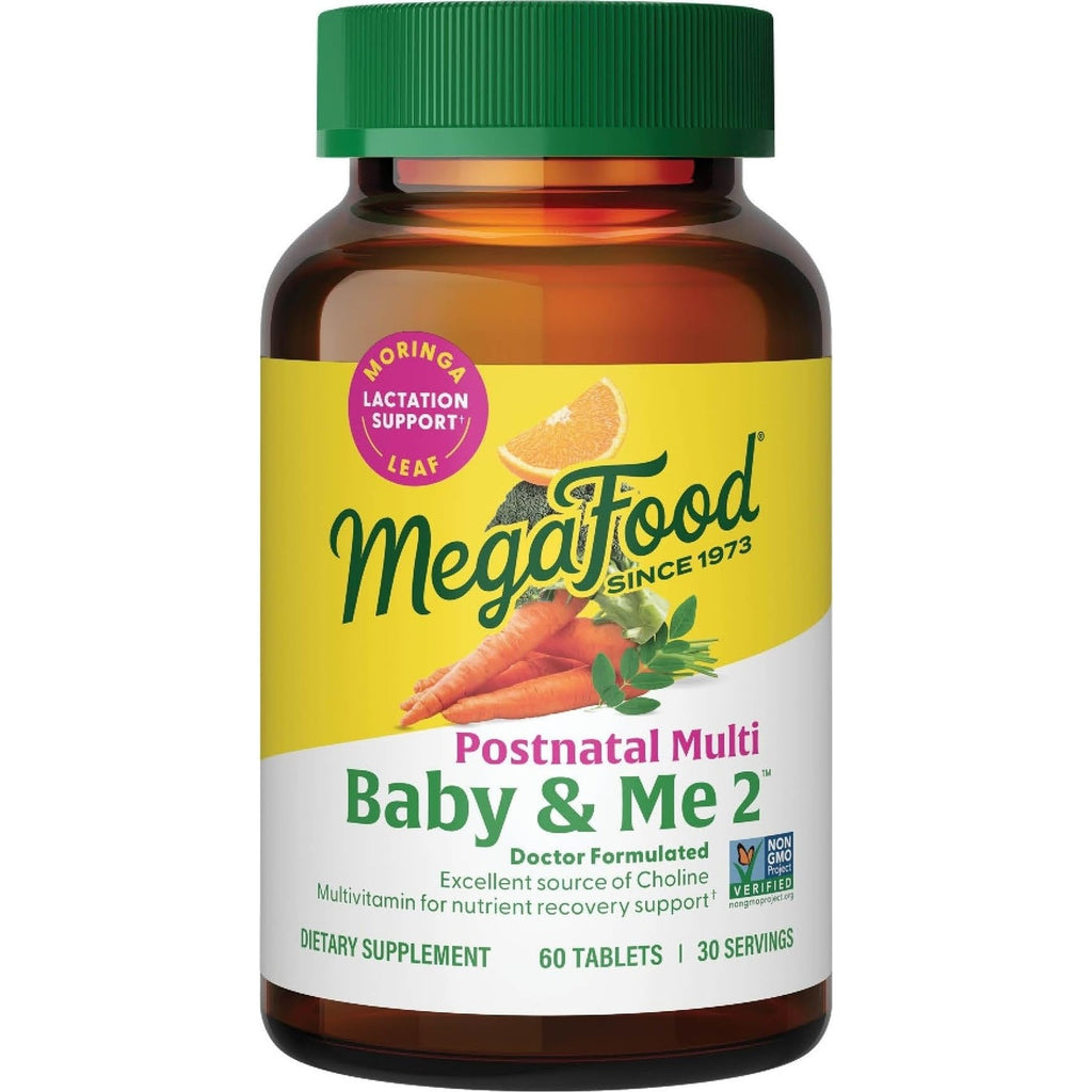 MegaFood Baby & Me 2 Postnatal Vitamins for Women with Moringa, 60 Tablets | Doctor Formulated, Supports Optimal Nutrition for Breastfeeding Mom, with Methylfolate, Choline, Vegetarian, 30 Servings
