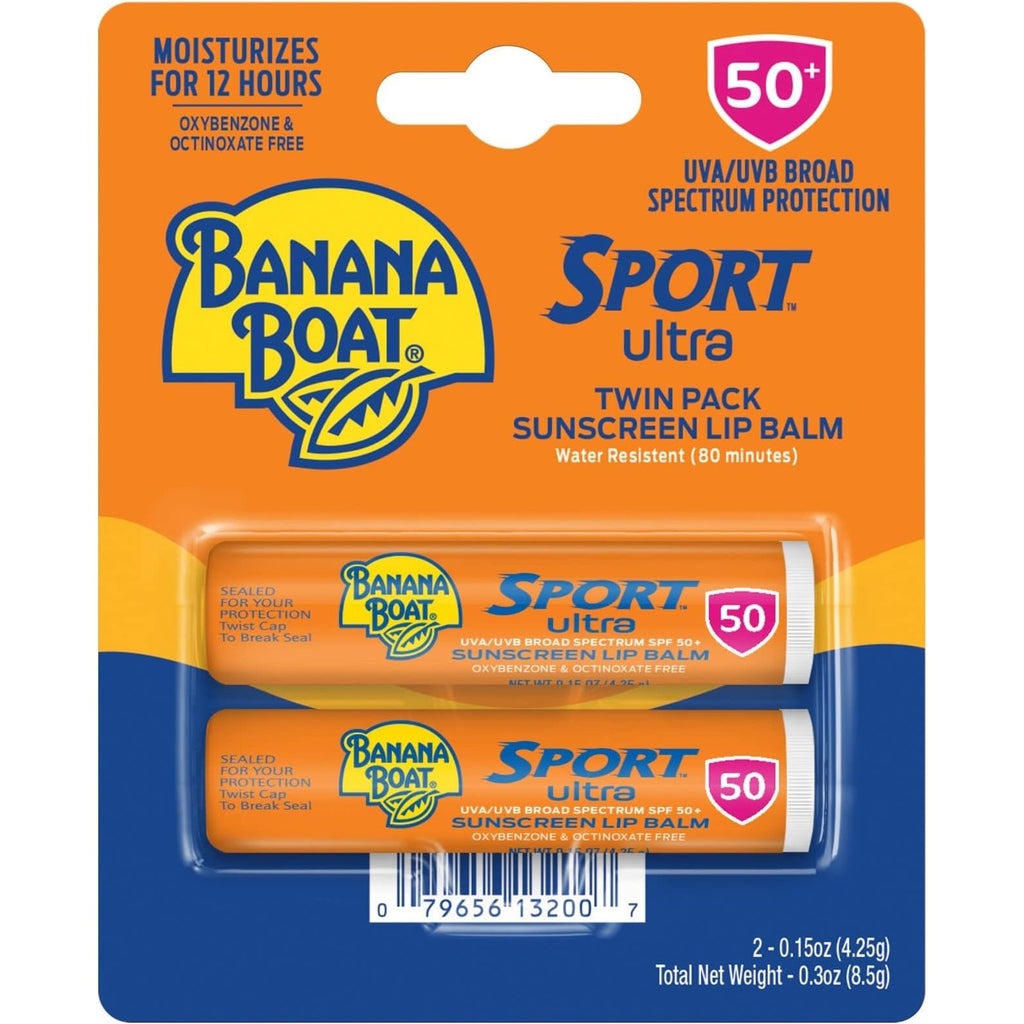 Sport Ultra Twin Pack SPF Lip Balm Pack, Banana Boat Lip Balm SPF 50, Oxybenzone Free Sunscreen, Lip Sunblock, Travel Size Sunscreen for Lips, 2 Pack | 12 hour moisturization with sun protection, vitamin E and aloe, Water resistant