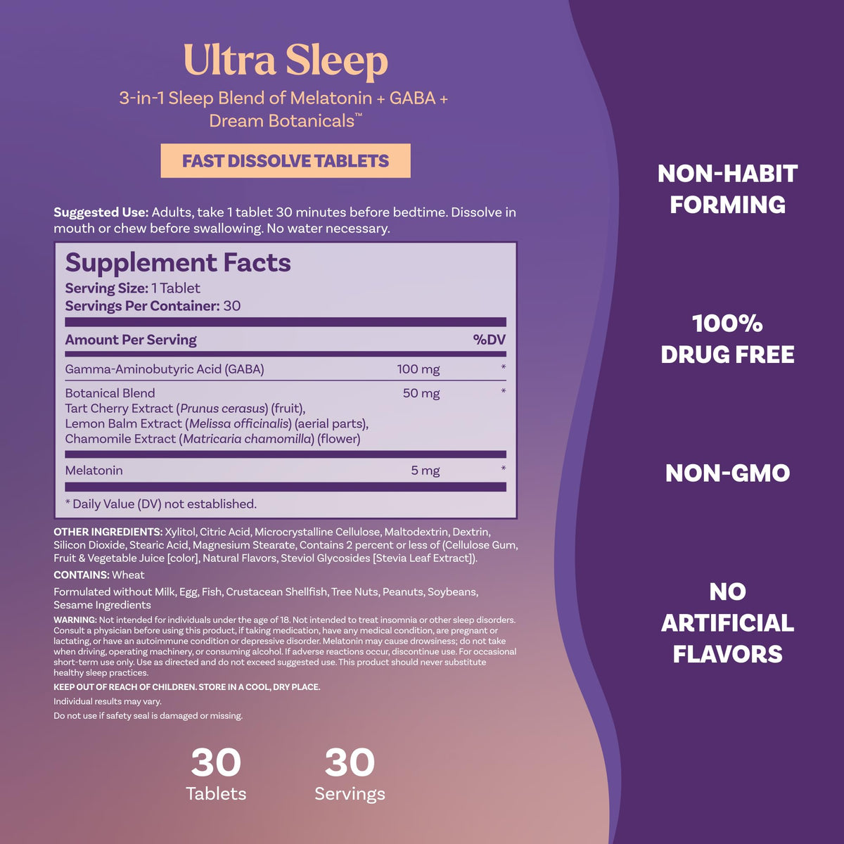 Natrol Ultra Sleep 3-in-1, 5mg Melatonin, GABA, Botanicals, 30 Tablets