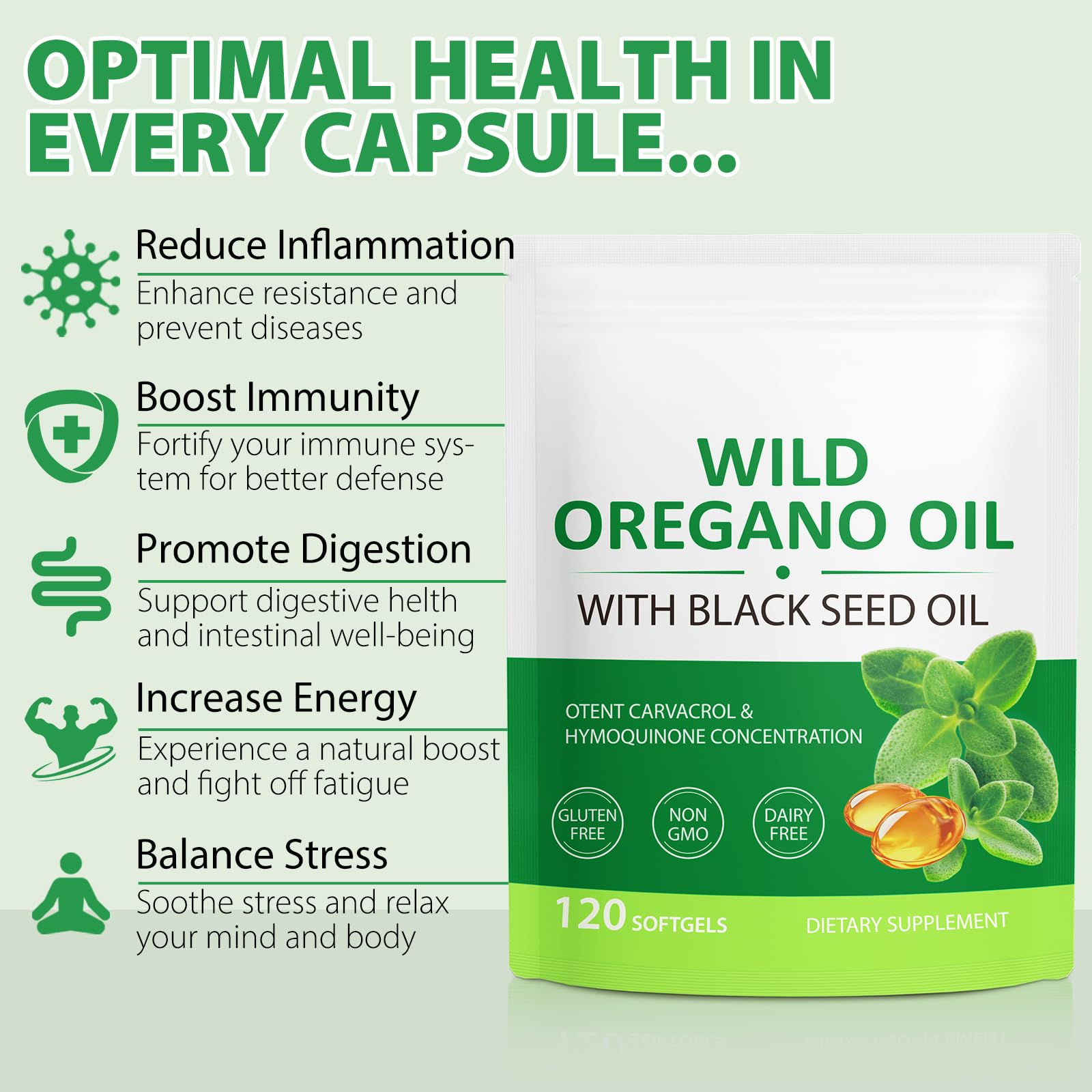 Oil of Oregano Softgels 6000mg, 120 Count | 2 in 1 Formulated with Black Seed Oil 200mg, Oregano Oil Capsules, High Carvacrol & Thymoquinone for Immune Support | Non-GMO, Gluten-Free