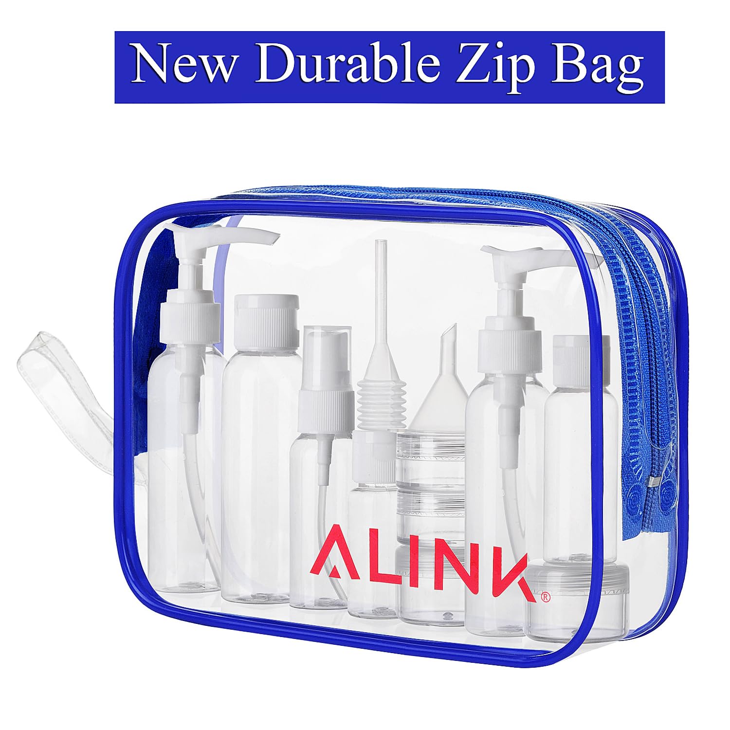 Buy now ALINK 16pcs Travel Size Toiletry Bottles Set, Tsa Approved Clear Cosmetic Makeup Liquid Containers with Zipper Bag at indiglob india