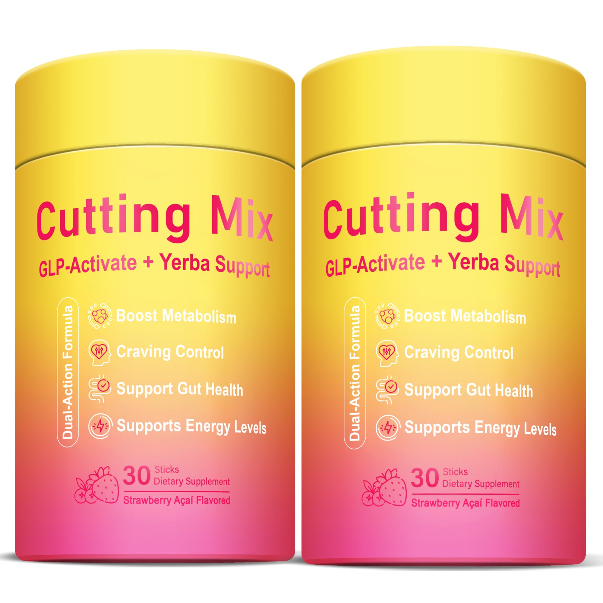 GLP-1 Cutting Drink Mix, 5-HTP, FOS, Yerba Mate, Magnesium, 30 Servings | Supports Satiety Signaling, Energy & Gut Health | Strawberry Açaí Flavor