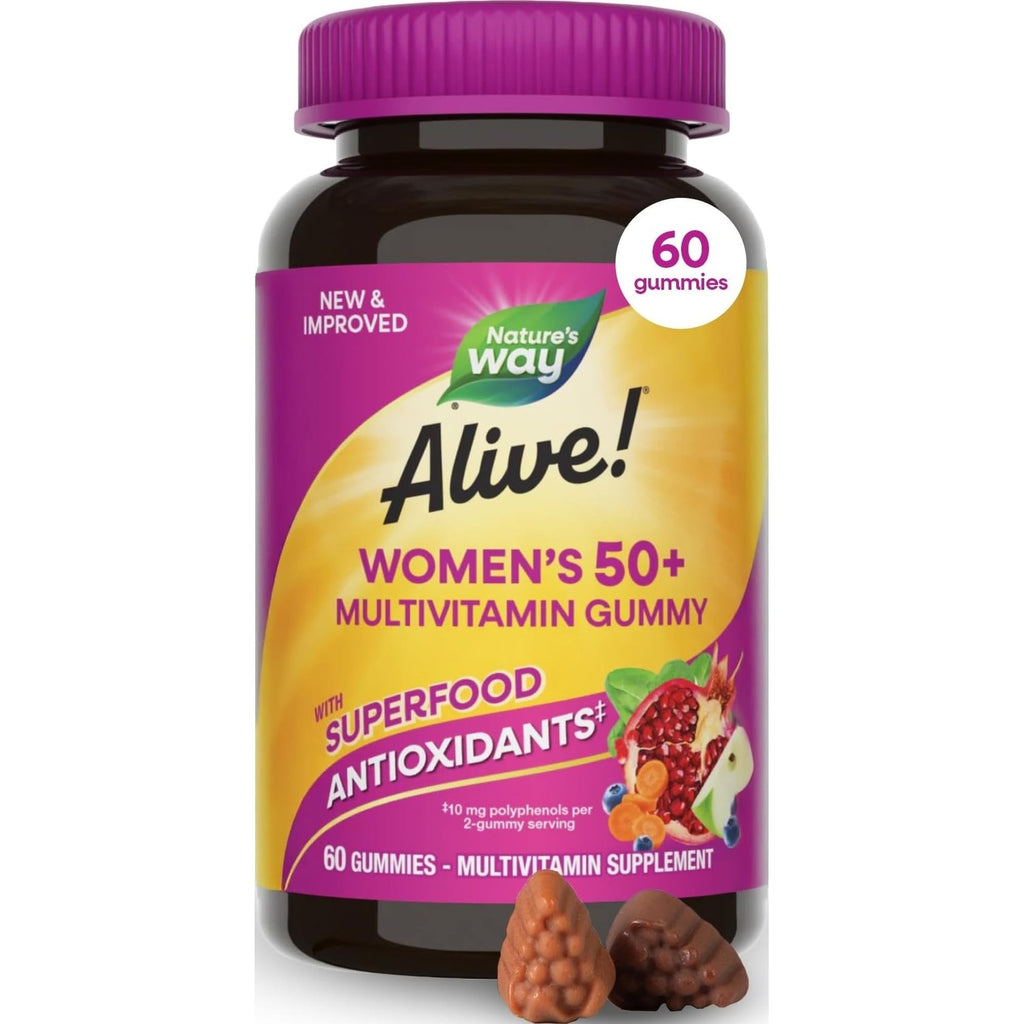 Nature's Way Alive! Women's 50+ Multivitamin Gummies, Mixed Berry, 130 ct | Daily Gummy Multi with B-Vitamins, Vitamin D3 & Calcium to Support Heart, Brain, & Bone Health for Women 50 and Older*