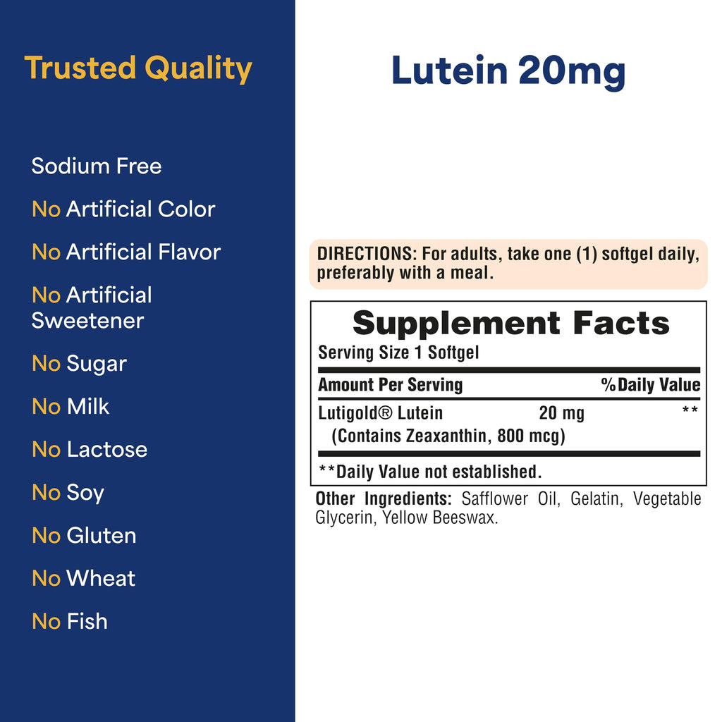Puritan's Pride Premium Lutigold™ Lutein Carotenoid 20mg with Zeaxanthin