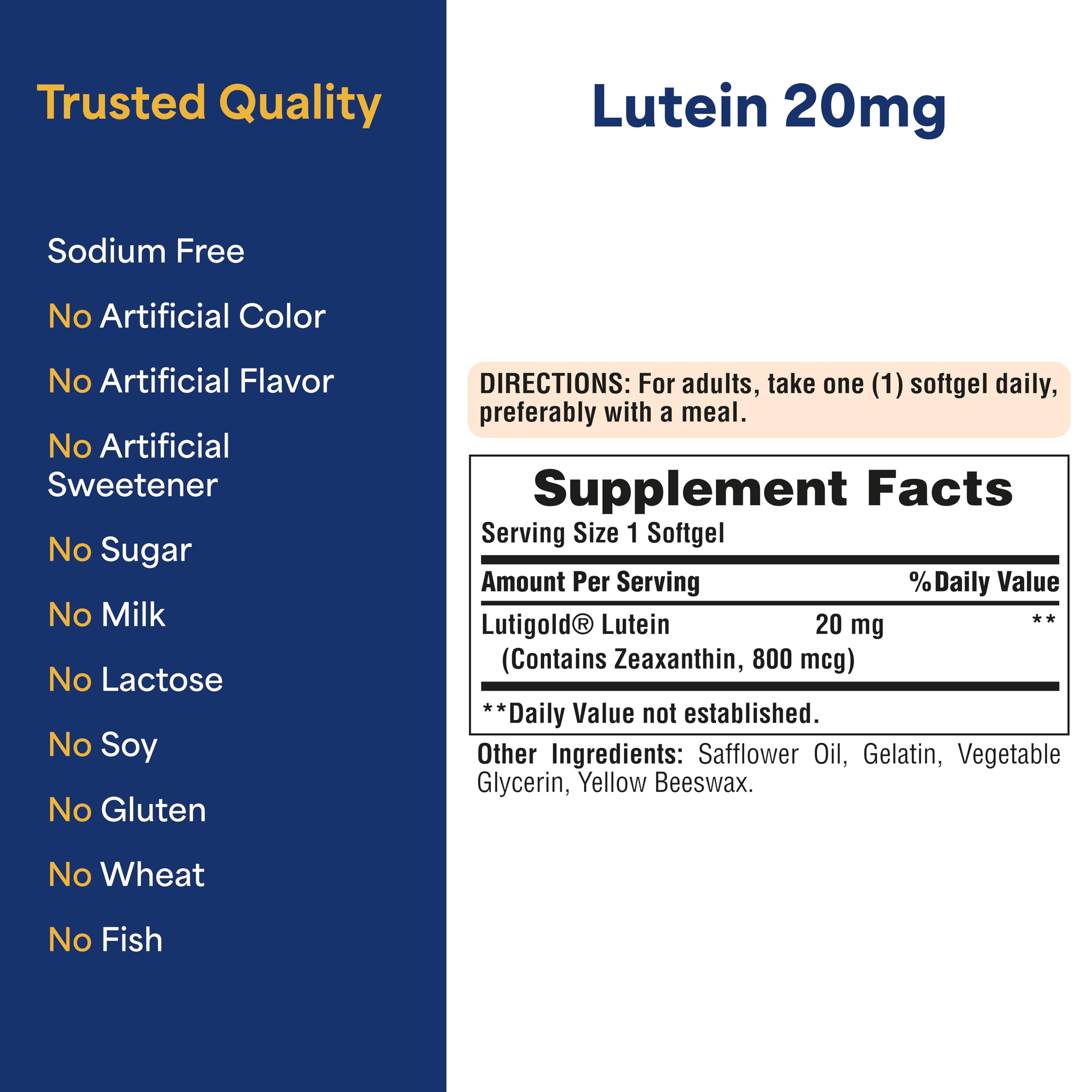 Puritan's Pride Premium Lutigold™ Lutein Carotenoid 20mg with Zeaxanthin