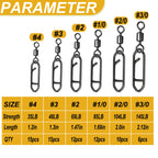 Snap Swivels Fishing Speed Clips for Quick Change, 70pcs Fishing Power Clips Barrel Swivels High Strength Clips Snap Freshwater Saltwater Popper Crankbait Lures Quick Snaps Connectors 6 Sizes