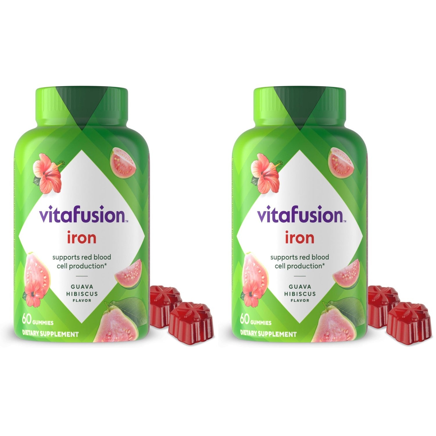 Vitafusion Iron Gummy Vitamin Supplement,Supports Red Blood Cell Production*,Guava Hibiscus Flavor,30 Servings,60 Count (Pack of 2)