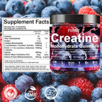 Creatine Monohydrate Gummies 5000mg with L-Carnitine, 120 Count | Containing Taurine for Women & Men, Build Muscle, Boost Energy, Faster Recovery, Sugar Free, Vegan, Raspberry & Blackberry