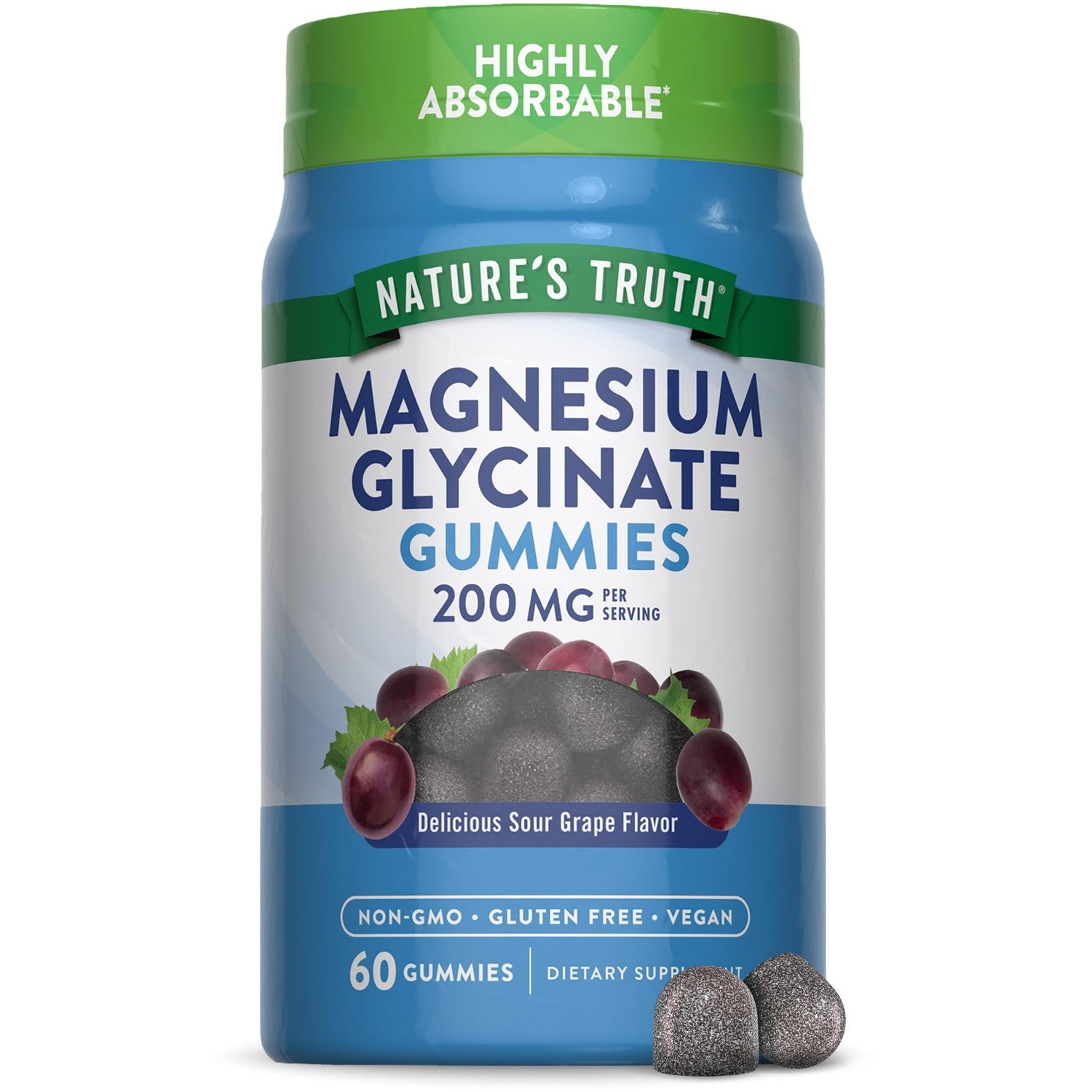 Nature's Truth Magnesium Glycinate Gummies for Adults | 200mg | 60 Count | Vegan, Non-GMO & Gluten Free Supplement | Grape Flavor