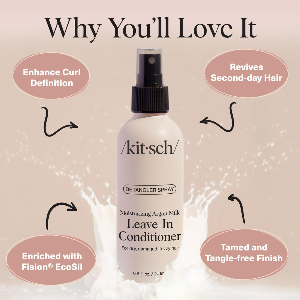 Buy now Kitsch Argan Milk Leave In Conditioner Spray â€“ Hair Detangler Spray for Curly, Wavy, Fine, Dry & Damaged Hair - Silicone-Free | Ideal Gifts for Women - 6.3oz at indiglob india