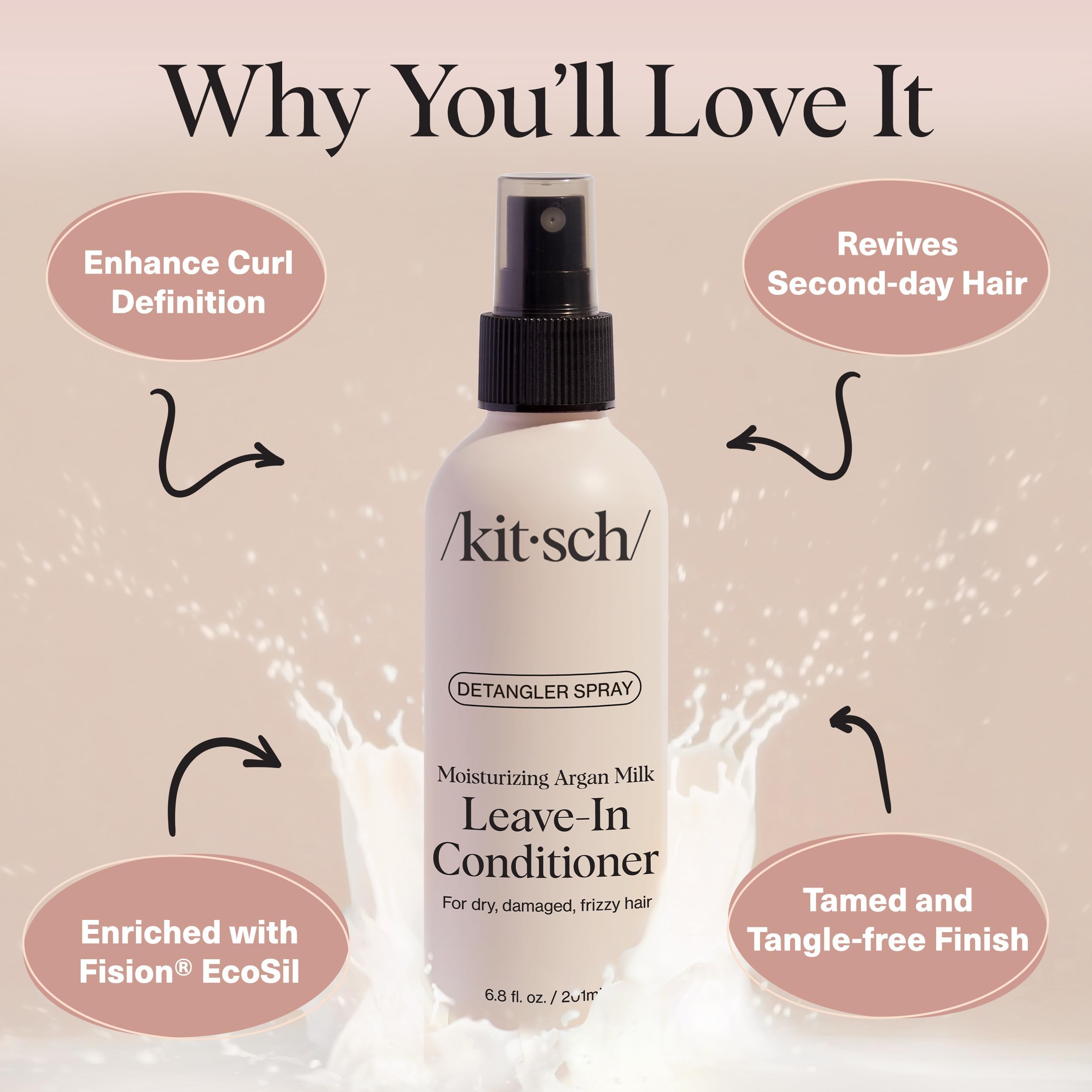 Buy now Kitsch Argan Milk Leave In Conditioner Spray â€“ Hair Detangler Spray for Curly, Wavy, Fine, Dry & Damaged Hair - Silicone-Free | Ideal Gifts for Women - 6.3oz at indiglob india