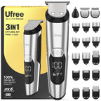 Ufree 3-in-1 Beard Trimmer for Men, IPX6 Waterproof Electric Razor | Gifts for men, Beard, Nose, Hair, Stainless Steel Blades, USB-C Charge, 120-Min Usage, 8000 RPM, Wet and Dry, Travel Lock