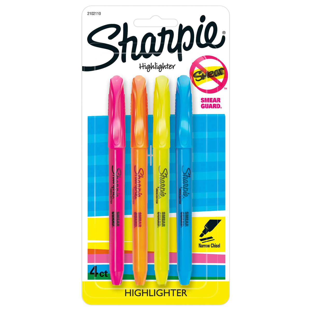Sharpie® Pocket Style Highlighters, Chisel Tip, Assorted Fluorescent, 4 Pack