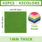 42 pcs Felt Fabric Sheet 4"x4" Assorted Color DIY Craft Squares Nonwoven 1mm Thick