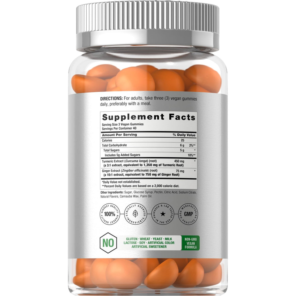 Horbäach Turmeric and Ginger Gummies | 120 Count | Peach Flavor