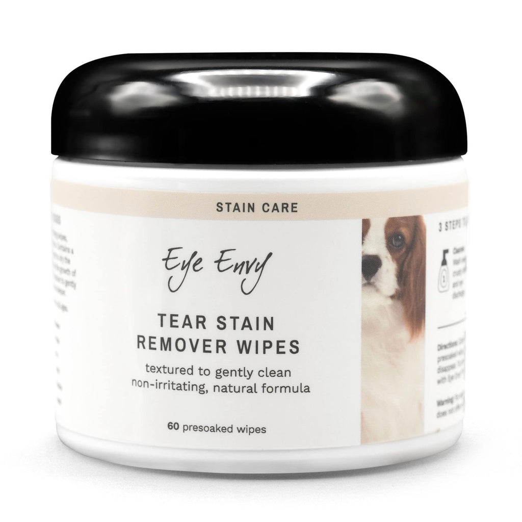 Eye Envy Tear Stain Wipes for Dogs. Textured to Gently Clean. Presoaked in Natural Formula. Recommended by AKC Breeders, Professional Groomers. Cleans Staining. USA Made. 60 Wipes