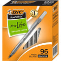 BIC Round Stic Xtra Life Ballpoint Pens - 1mm, Pack of 96 Black Pens