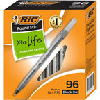 BIC Round Stic Xtra Life Ballpoint Pens - 1mm, Pack of 96 Black Pens