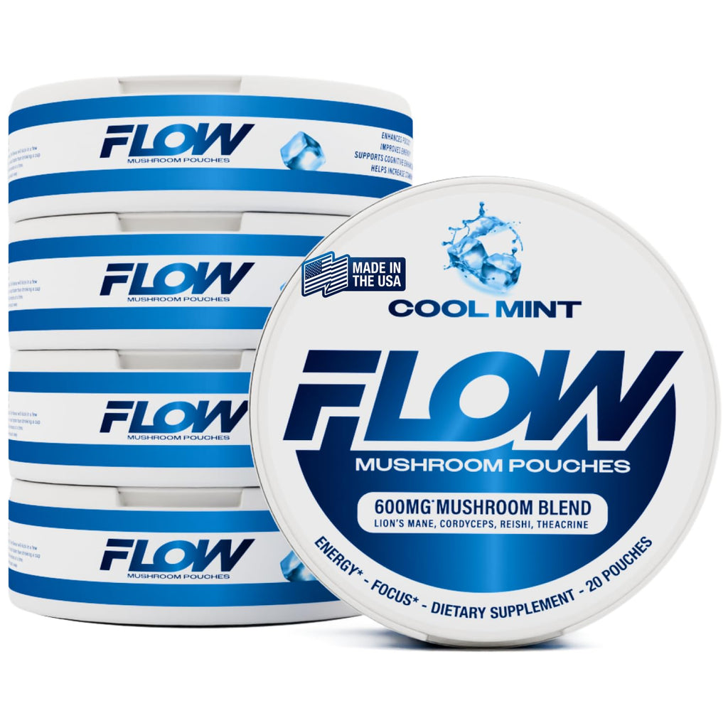 Mushroom Nootropic Pouches, 600mg Lion's Mane Reishi Cordyceps Energy Pouches for Focus and Clean Energy, Caffeine Free Sugar Free Nicotine Free, Now Made in USA (5 Cans, Wintergreen)